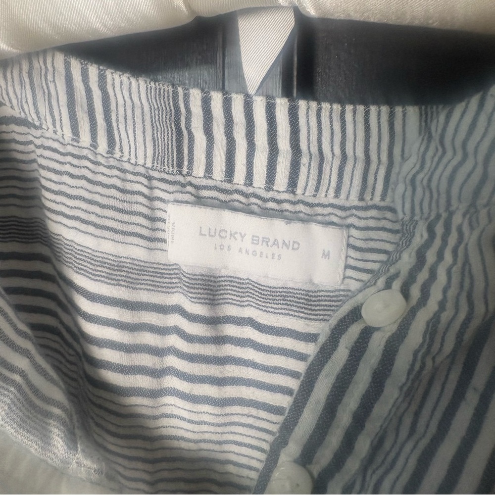 Lucky Brand Striped Popover Blouse Medium Boho Coastal Cotton Top - Picture 3 of 9